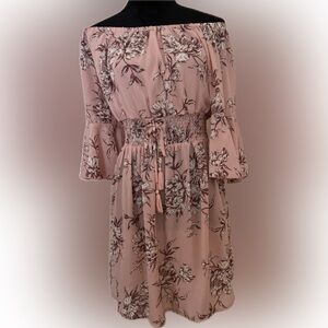Bailey blue dress in pink floral 3/4 bell sleeves, elastic waist w/tie size L